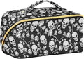 Makeup Organizer Bag, Skull with Rose Print Travel Makeup Bags Makeup Vanity Case Large Capacity Rhombus Cosmetic Toiletry Bag for Girl Women Ladies