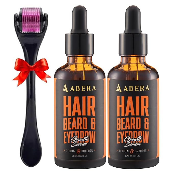 Abera Hair Growth Serum for Hair Loss, Natural Hair Regrowth Treatment for Hair & Beard with Biotin & Castor Oil, (2 Serum + Gift)