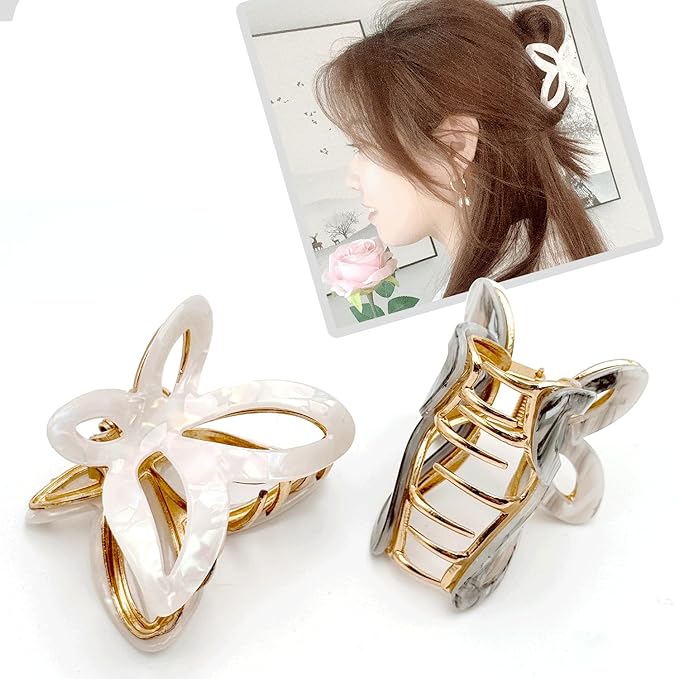 Metal Acetate Butterfly Hair Claw Clip - Elegant Non-Slip Hair Clamp for Women, Girls - Perfect for Ponytails, Buns, and Half-Up Styles (2 Pack) (little butterfly)