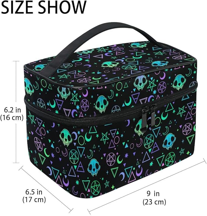 Goth Makeup Bag, Gothic Skull Makeup Organizer Bags Toiletry Bag Box Travel Cosmetic Bag Make Up Train Case for Women Teen Girl Ladies