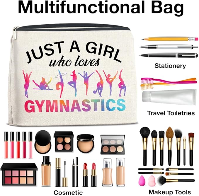 Gymnastics Gifts Makeup Bag Gymnastics Gifts for Women Cheerleader Gymnast Cosmetic Bag Just a Girl Who Loves Gymnastics Zipper Makeup Pouch Gift