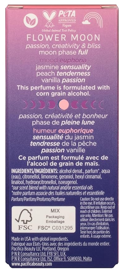 Pacifica Beauty Flower Moon Spray Perfume - Passion, Euphoria, Jasmine, Peach, Vanilla, Musk - Clean, Vegan, 1 fl oz