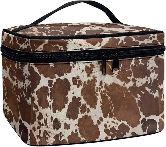 JoyLamoria Cosmetic Bag Toiletry Bag Zipper Closure Pouch Durable Makeup Bag Travel Case with Brown Leopard Print