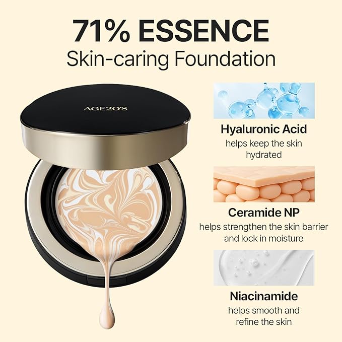 [NEW] AGE20'S Signature Essence Pact | 47N EBONY | Vegan Korean Cushion Foundation | Pack of 1 | Cream Foundation, Dewy & Glow Finish, Natural Coverage, SPF 50+