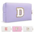 Personalized Makeup Bag Initial A-Z Preppy Patch Bag,Small PU Leather Travel Cosmetic Bag Pouch with Zipper,Purple Cute Toiletry Bag,Gift Ideal for Teen Girls Women Birthday Friend Mom,Latter D