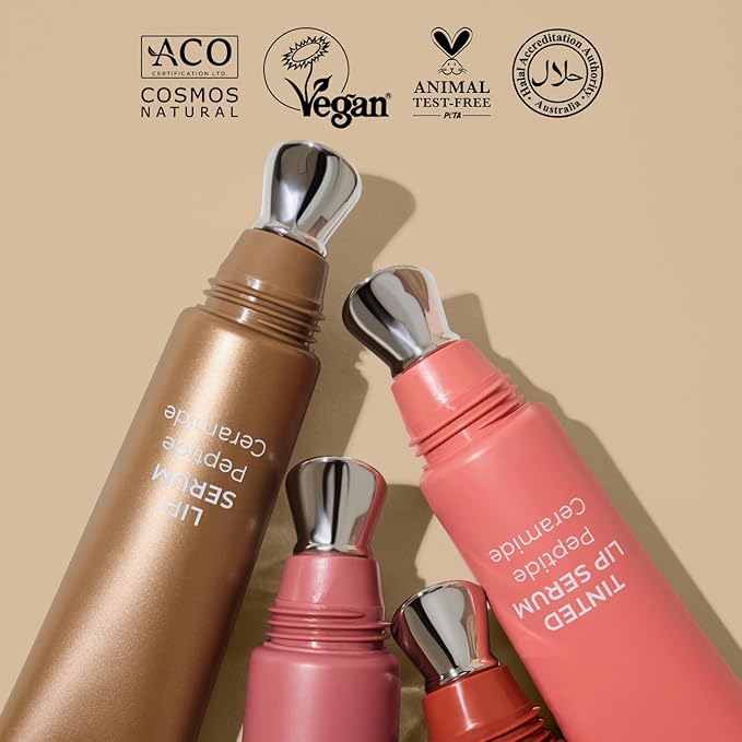 INIKA Organic Tinted Lip Serum | Ceramide + Peptide Infused, Sheer Wash of Color, Plumps, Softens, Smooths, Hydrates + Repairs. Natural & Vegan (Peony)