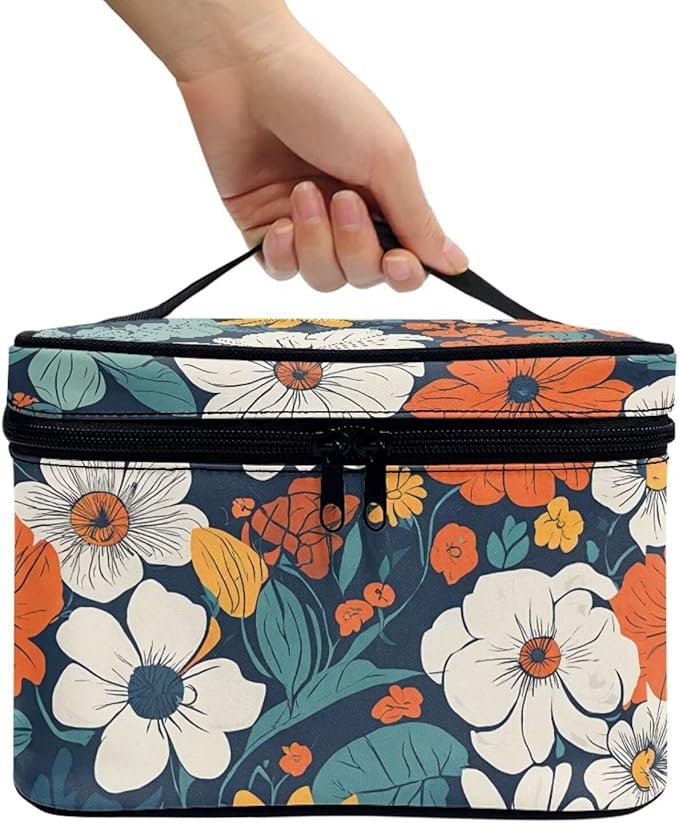 JoyLamoria Floral Blossoms Bag Portable Cosmetic Bag Cute Handbag Wallet Coin Purse with Handle