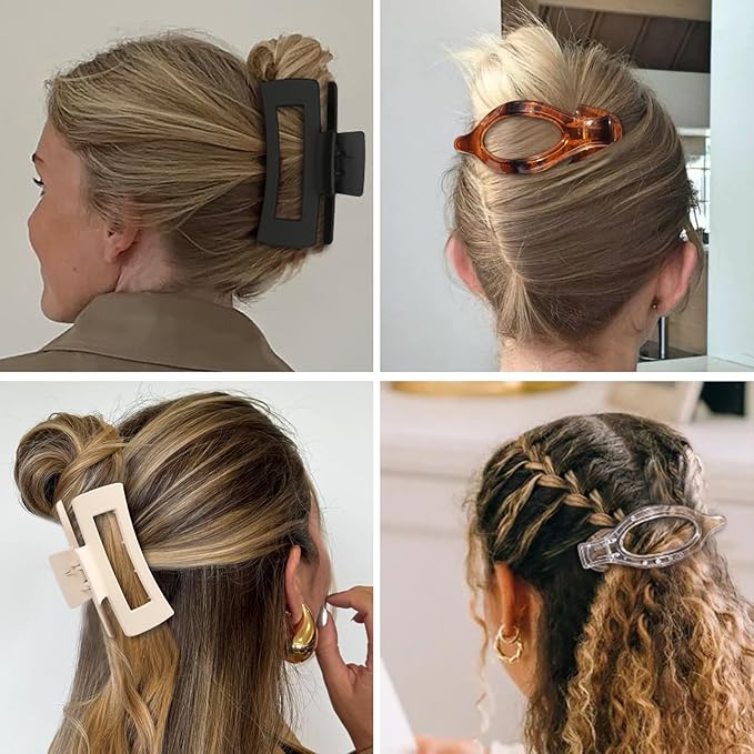 Hair Clips for Women 4.3 Inch Large Hair Claw Clips 8 pcs Square Claw Clips & Flat Hair Clips for Thick or Thin Hair French Concord Hair Barrettes Alligator Hair Accessories for Women (Transparent)