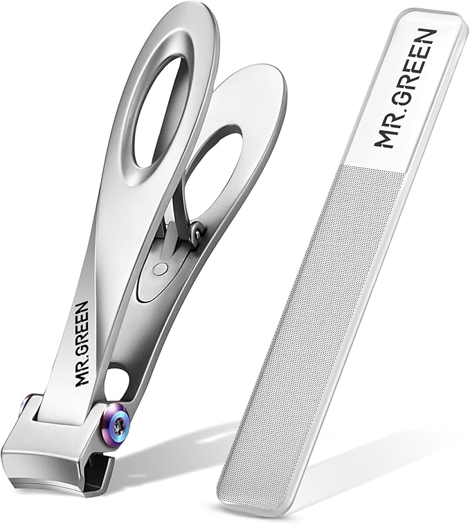 MR.GREEN Nail Clippers Wide Jaw Opening Stainless Steel Fingernail Clipper Thick Hard Toenail Cutter Manicure Scissors Tools (Nail Clipper (Large)+Nail File)
