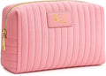 Monogrammed Make Up Bags for Women,Personalized Cosmetic Bags Women,Small Quilted Makeup Pouch,Cute Makeup Bag Travel,Birthday Gifts for Teen Girl (Pink Q)