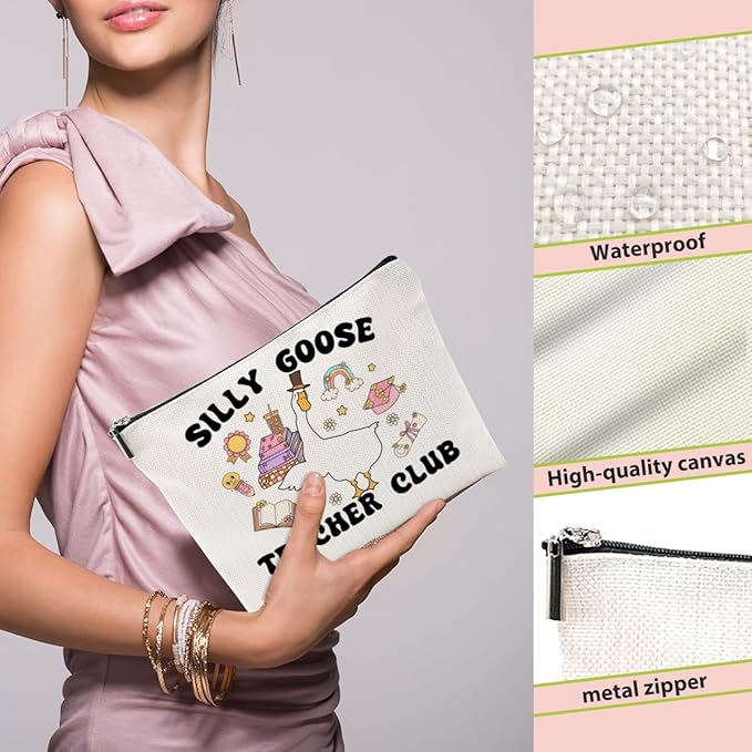 Teacher Gifts Makeup Bag, Funny Goose Cosmetic Bag, Teacher Appreciation Gift Organizer Zipper Pouch Retirement Graduation Novelty Gag Gift for Women Girls New Teachers Coworker Friends