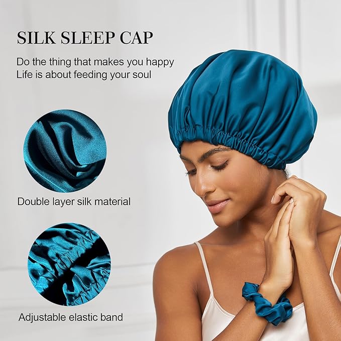 Satin Bonnet Silk Bonnet for Sleeping Women Double Layer Hair Bonnet Wrap Sleep Cap Gifts for Women Curly Hair