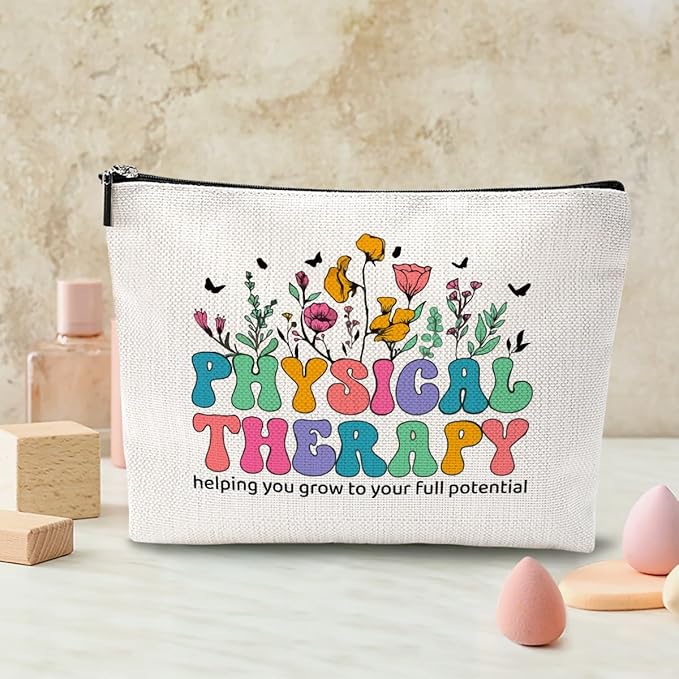 Physical Therapy Gifts Physical Therapist Gifts Makeup Bag Occupational Therapy Gifts Inspirational Retro Flower PT Gifts Office Cosmetic Bag for Women Therapist Birthday Christmas Appreciation Gifts