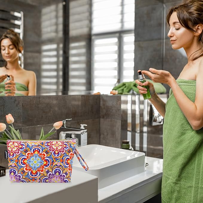 Gloppie Bohemian Makeup Bag - Travel Cosmetic Bag for Women | Small Zipper Makeup Pouch for Purse