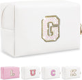 Initial Letter Patch Makeup Bag, Preppy Glitter Pouch Cosmetic Bag, Small PU Travel Toiletry Bag Zipper, Personalized Monogrammed Gift for Friends, Sister, Cute Stuff for Women, Teen Girls