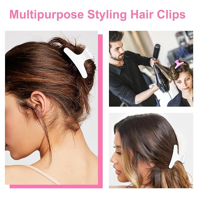 Ondder White Pink Butterfly Hair Claw Clips for Styling and Sectioning - Pro Hair Clamp for Makeup, Cutting, Coloring - Accessories for Women and Girls