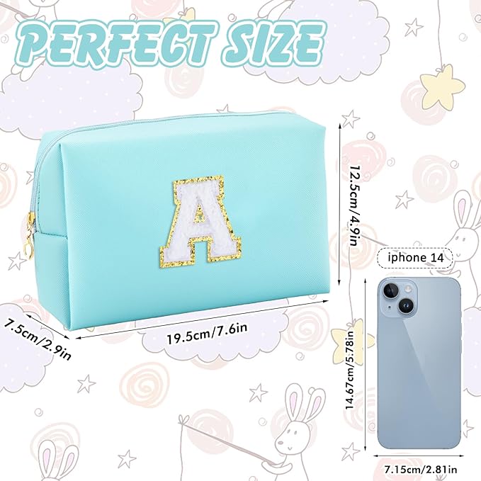 Gifts for Girls Initial Makeup Bag Personalized Cosmetic Bag with Zipper Cute Travel Toiletry Bag Waterproof PU Preppy Makeup Pouch Birthday Gift for Teen Girls Women(Blue A)
