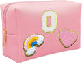 Personalized Inital Preppy Makeup Bag Set with Zipper, Monogram Waterproof Travel Cosmetic Bag for Women, Cute Preppy Patch Toiletry Bag for Traveling Outdoors, Gift Ideal for Christmas Thanksgiving