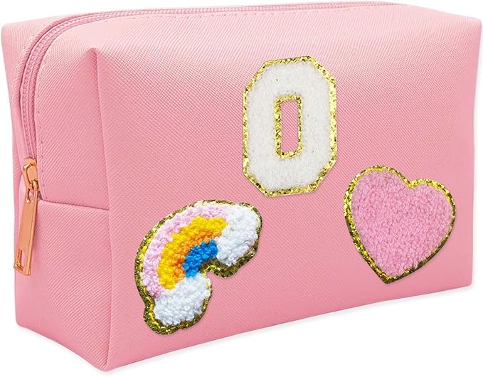 Personalized Inital Preppy Makeup Bag Set with Zipper, Monogram Waterproof Travel Cosmetic Bag for Women, Cute Preppy Patch Toiletry Bag for Traveling Outdoors, Gift Ideal for Christmas Thanksgiving