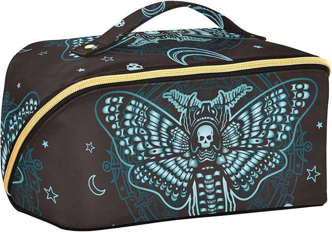 Makeup Organizer Bag, Gothic Skull Butterfly Travel Makeup Bags Makeup Vanity Case Large Capacity Rhombus Cosmetic Toiletry Bag for Girl Women Ladies