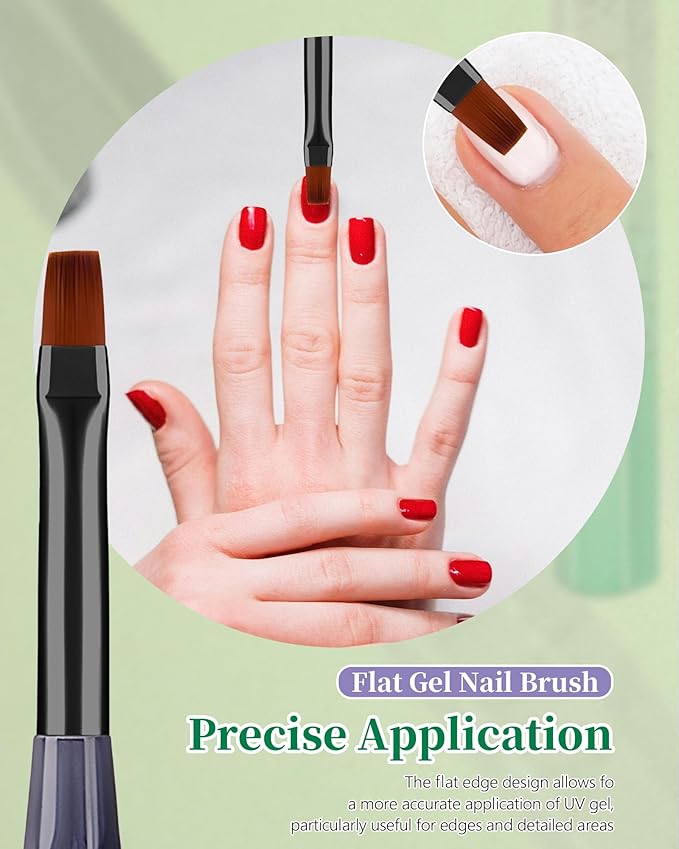3PCS Nail Polish Clean Up Brush, Round&Falt&Angled Acetone Resistant Nail Brush for OPI Nail Polish Remover, Fingernail Cleaning Brushes at Home Nail Art and Designs(Gilded Green)