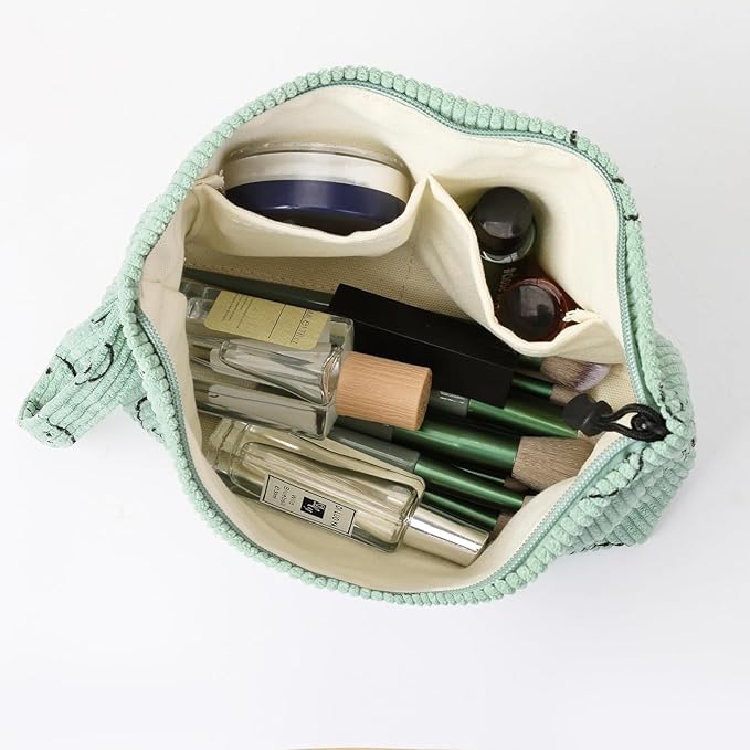 Small Cosmetic Bag set for Women Corduroy Makeup Bag with Interior Pocketes Cute Corduroy Makeup Pouches Women Small Toiletry Bag