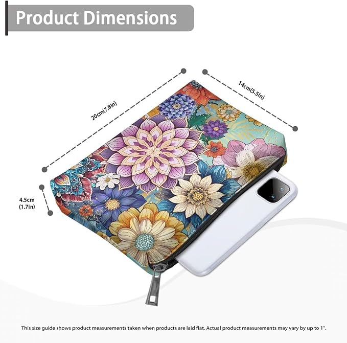 COEQINE Gothic Makeup Bags for Women Floral Wallet Leather Cosmetic Case With Zipper Soft Waterproof Lip Makeup Organizer Handbag