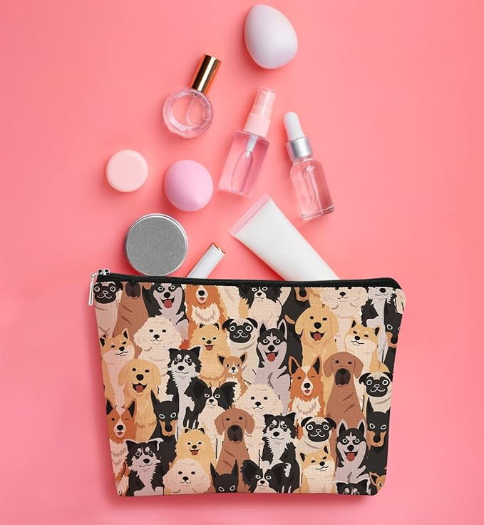 Cute Dogs Doodle Makeup Bag,Watercolor Puppy Dogs Cosmetic Bag Best Gift Idea for Dog Lovers Teen Girls Women,Birthday Christmas Valentine's Day Gifts for Dog Moms Teen Girls Daughter Sister