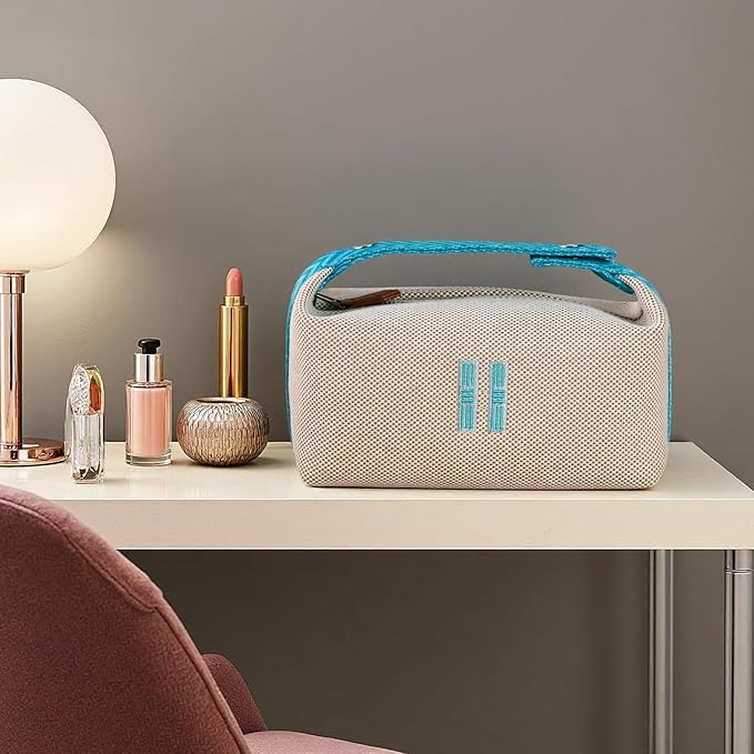 Fashion Makeup Bag for Women, Orange Red Canvas Make up Travel Bag, Hanging Cosmetic Bag Organizer for Wome