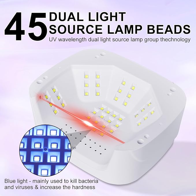 LIMEGIRL UV LED Nail Lamp Kit for Gel Polish Professional Fast Curing Purple Dryer Light Set with 45PCS Lamp Beads and Gloves Cordless Rechargeable Nail Art Cure Machine for Manicure Pedicure