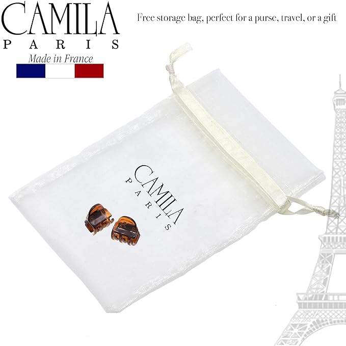 Camila Paris CP3289 French Hair Clip for Women, Set of 2 Small Tortoise Shell Girls Hair Claw Clips Fashion Durable Hair Accessories for Women, Ladies Strong Hold No Slip Grip Clamp, Made in France