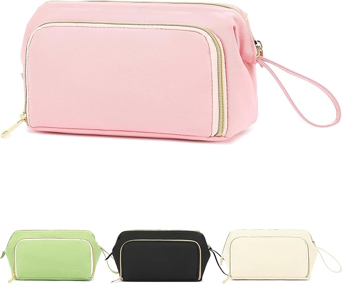 Travel Makeup Bag, Wide-open Cosmetic Bag Make Up Organizer Case with Brushes Pocket for Women, Large Family Toiletry Bag Skincare Pouch for Toiletries Accessories
