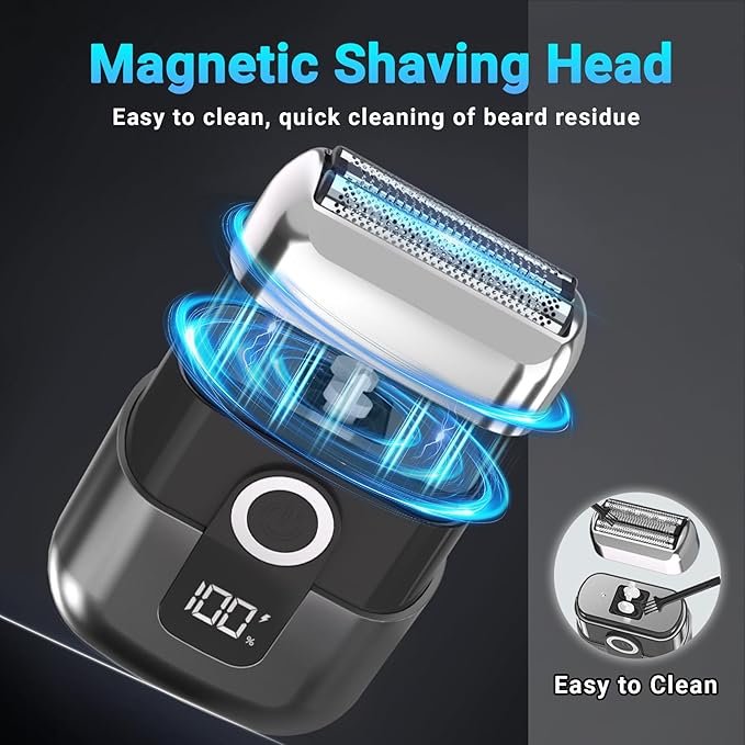 Electric Foil Shavers for Men: Mini Electric Razor, Foil Shaver for Face, IPX7 Waterproof Wet Dry Cordless Razor with 3 Floating Blades, LED Display for Travel & Home, USB Type C