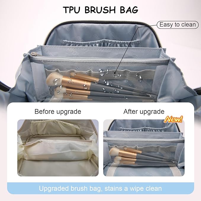BOYATU Travel Makeup Bag for Women: Cosmetic Organizer Bag with Compartments - Leather Make up Bags Set of 3 (G-4-Black)