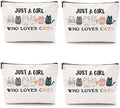 4pcs Cats Makeup Bags for Women, Cute Cat Themed Gifts Cosmetic Bag Travel Zipper Pouch for Sister Bestie, Christmas Birthday Gifts for Women Girls Cat Mom