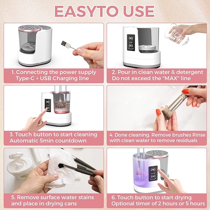 THEMARS 3 IN 1 Electric Makeup Brush Cleaner Machine With Dryer, USB Portable Automatic Cosmetic Brushes Cleaner