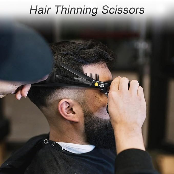 CIICII Hair Cutting Scissors Shears Kit, Professional Barber Haircut Scissors Set (6.7 Inch Hair Beard Hairdressing Trimming Haircutting Thinning Shears) for Men Women Hairdresser Home Salon (Black)