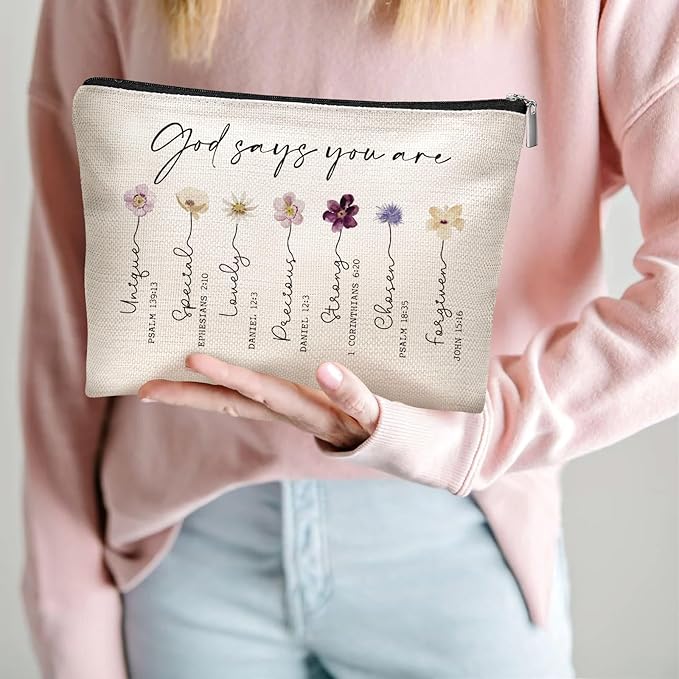 God Says You Are Cosmetic Bag, Inspirational Bible Verse Makeup Bag for Women, Floral Bible Verse Makeup Case, Sister Gifts, Friend Gifts, Affirmations Gifts, Christian Gifts, Birthday Gifts for Women