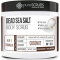 pureSCRUBS Premium Coconut Body Scrub Set - Large 16oz Dead Sea Salt Body Scrub With Infused Essential Oils & Nutrients, Includes Wooden Spoon, Loofah & Oatmeal Exfoliating Bar Soap