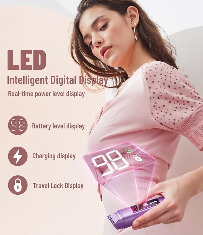 Electric Bikini Trimmer for Women: Razor & Shaver with Dual Heads for Body Pubic Hair, IPX7 Waterproof with LED Display - Rechargeable Lady Trimmer for Underarm Body Leg Face - Purple