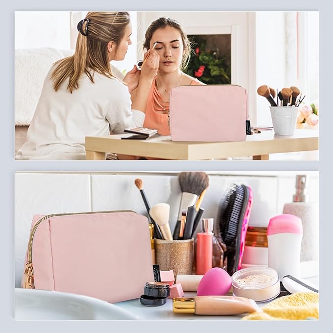 Aosbos Small Makeup Bag Travel Size Cosmetic Bags for Women Small Zipper Pouch with Inner Compartments | Idea for Purse Organizer (Pink)