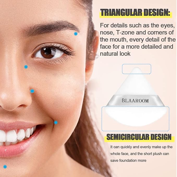 BLAAROOM 12 Pcs Velour Powder Puff Face Makeup Triangle Powder Puffs Face Exquisite Makeup Eyes and Corners Contouring for Loose Powder Wet Dry Cosmetic Foundation Sponge Makeup Tool
