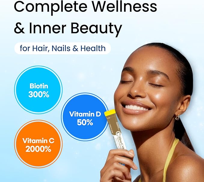 Vita Pop Vitamin C 2,000mg Korean High-Potency Daily Portable Zero Sugar Lemon Flavor Vitamin D & Biotin for Adults & Kids – Vitamin C Supplement for Immune Support, 100 Packets