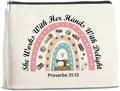 Sewing Lover Gifts Makeup Bag Gift for Quilter, Christian She Works with Her Hands in Delight Cosmetic Bag Zipper Makeup Pouch
