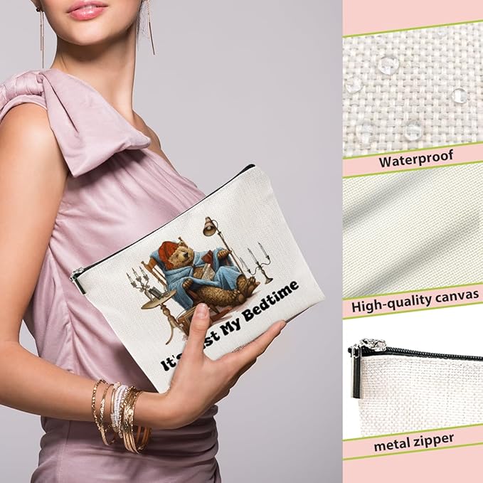 Book Lovers Gifts Makeup Bag, Funny Sleeping Bear Cosmetic Bag, Reading Travel Organizer Zipper Pouch Bookworm Book Club Bookish Gifts for Readers Women Girls Teacher Coworker Best Friend