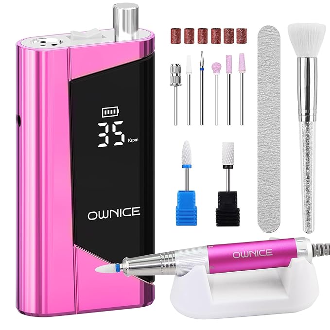 Electric Professional Nail Drill 35000RPM Cordless Portable Nail E-File Buffer Tools with Bits Perfect for Salon Manicure Pedicure Acrylic, Gel, Natural Nails(Rose Pink)