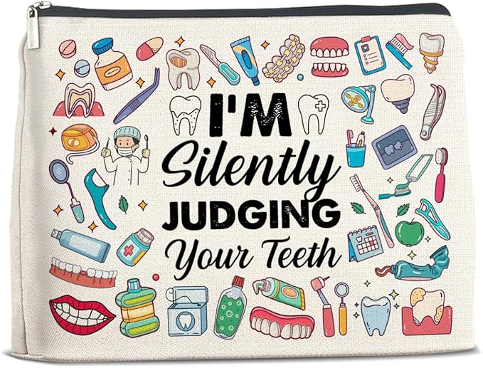 Dental Professional Makeup Bag - I'm Silently Judging Your Teeth Zipper Pouch for Caregivers & Graduates
