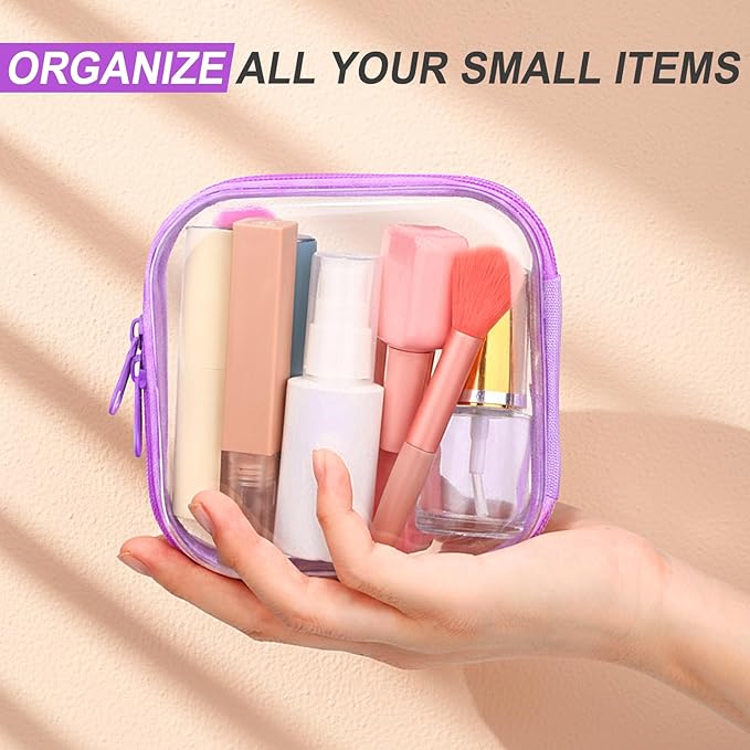 Sanwuta 6 Pcs Clear Hard Zipper Case Hard Plastic Zipper Pouches Makeup Bag Pencil Pouches Transparent Cases for Snacks Plastic Storage Organizer Box for Travel(Colorful,5 x 5 x 2 Inch)