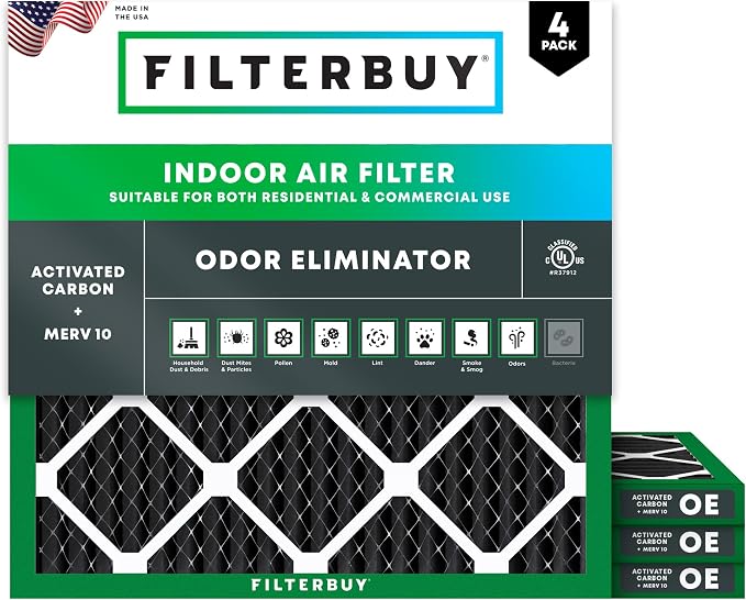 Filterbuy 10x10x1 Air Filter MERV 10 Odor & Allergy Defense by Filterbuy