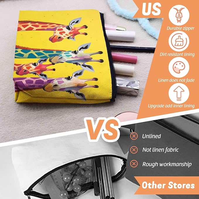 Cosmetic Bags Travel Makeup Toilet Case Waterproof Pouch for Women Girls 6.7X9.45inches - Colorful Giraffes Against A Yellow Background